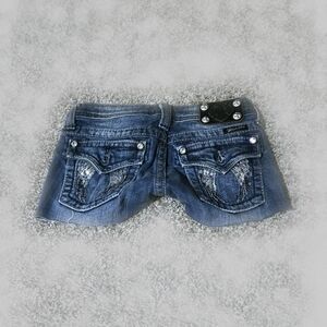 Miss Me Low Rise Denim Shorts With Sequin Angel Wing Pockets Size 0